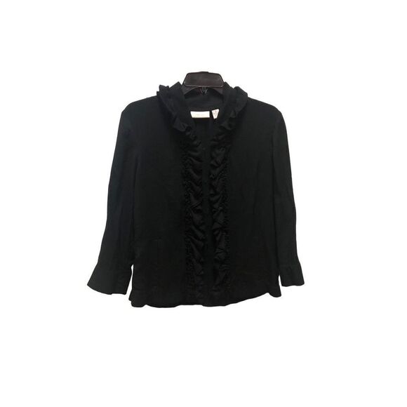 Chico’s Women’s Black Ruffle Button Clasp Dress Jacket With Pockets Size 1 M(8) - Picture 1 of 8